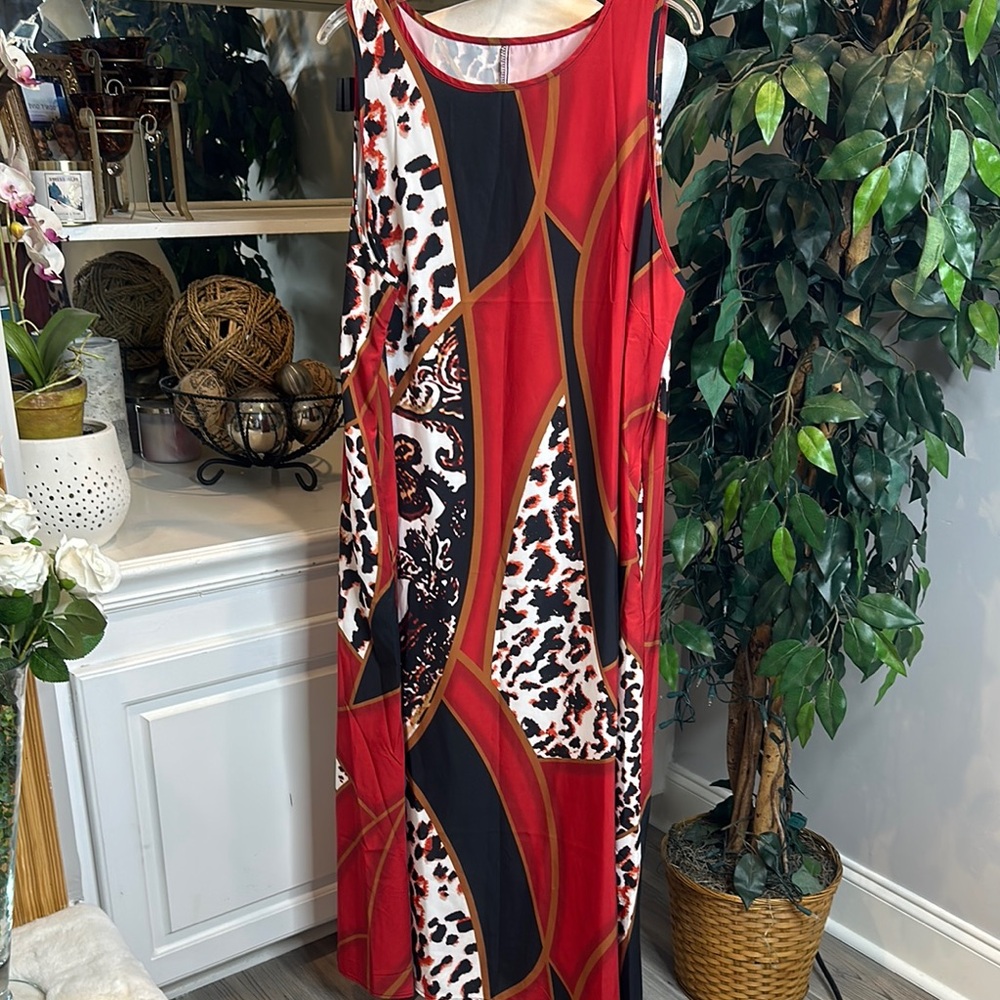 EUC Red & Black Sleeveless Maxi Sundress, XXL